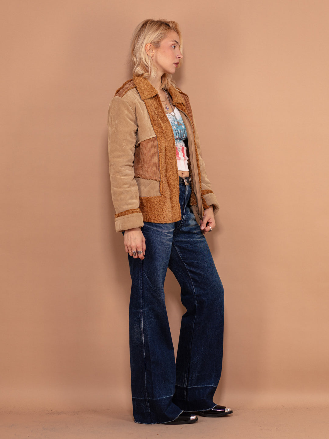 Vintage 00's Women Faux Suede Jacket in Beige - NorthernGrip