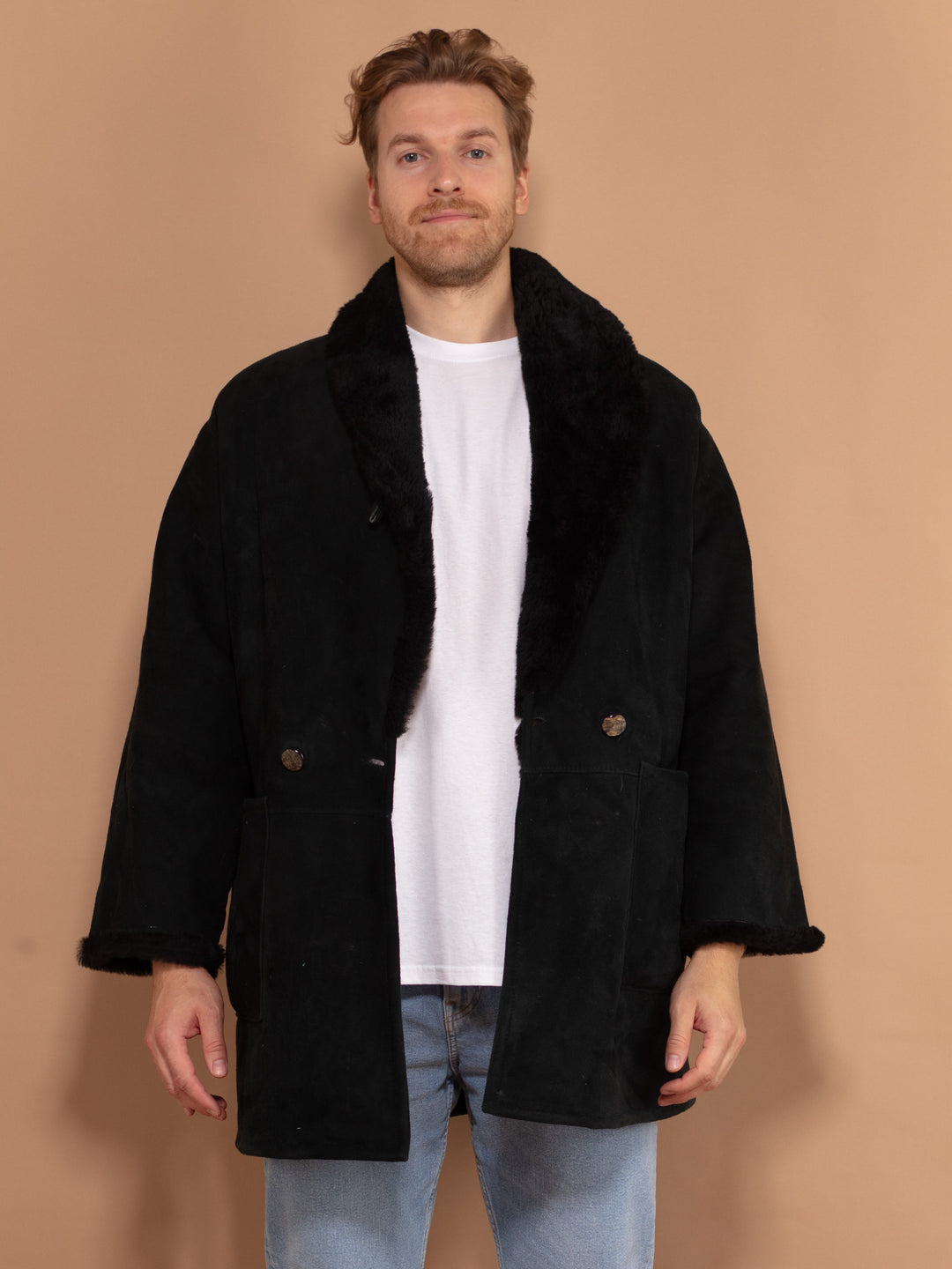 Vintage 00's Men Sheepskin Coat in Black - NorthernGrip