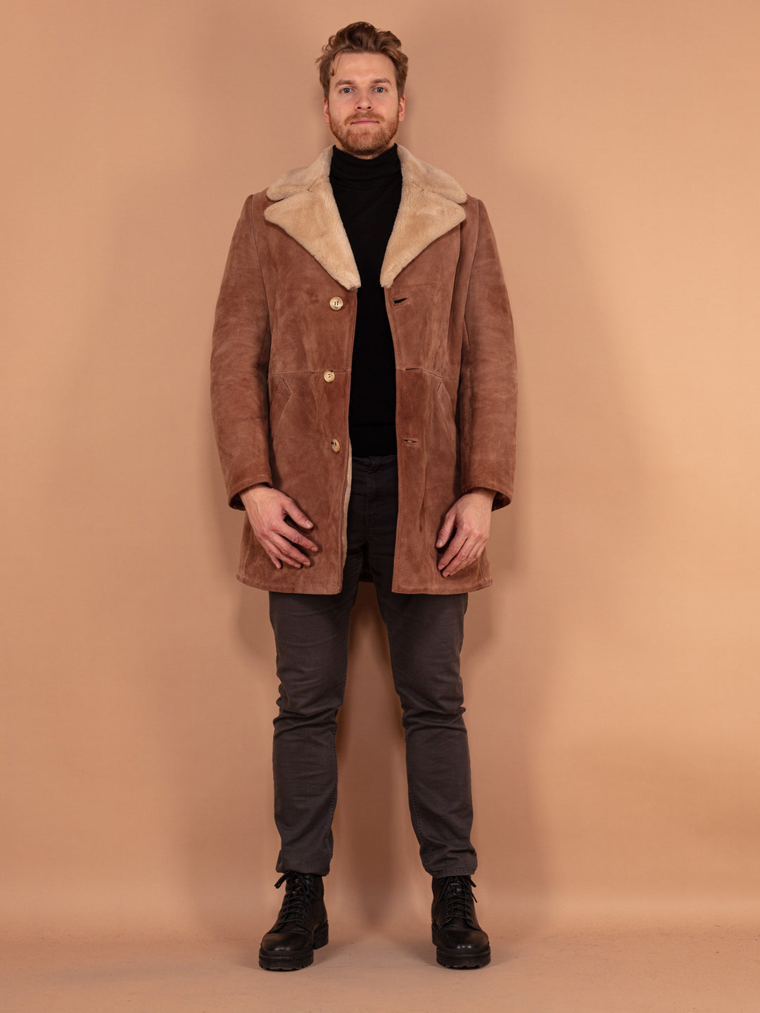 Vintage 70's Men Sheepskin Coat in Light Brown - NorthernGrip