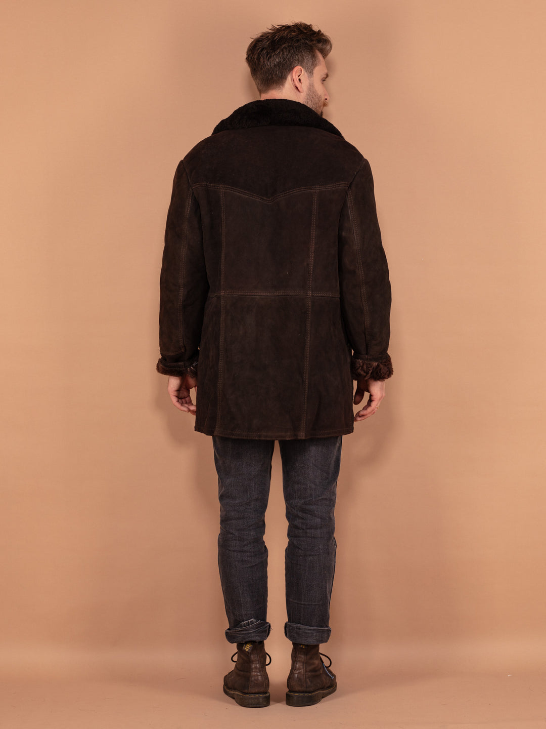 Vintage 70's Men Sheepskin Coat in Dark Brown - NorthernGrip