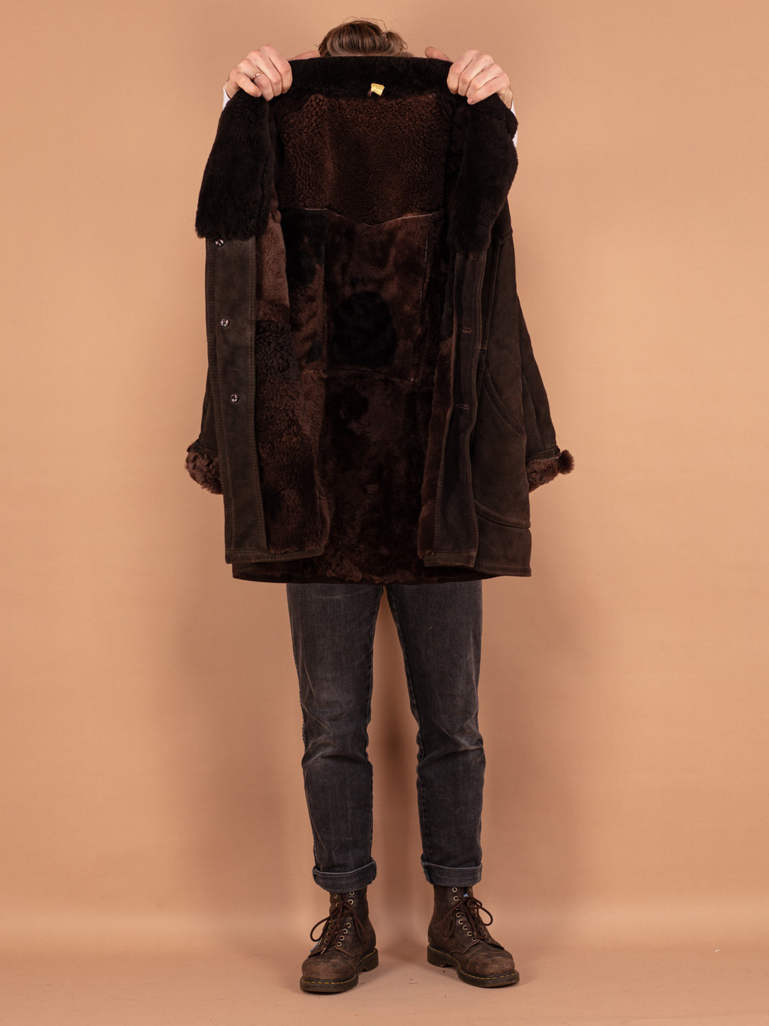 Vintage 70's Men Sheepskin Coat in Dark Brown - NorthernGrip