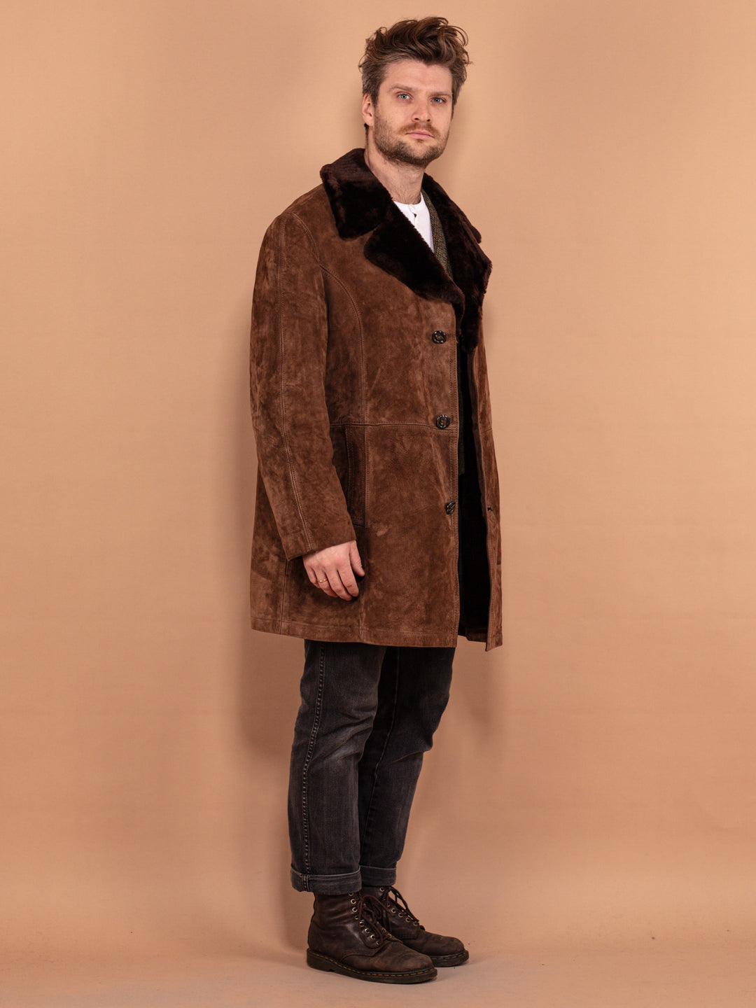 Vintage 70's Men Suede Sherpa Coat in Brown - NorthernGrip