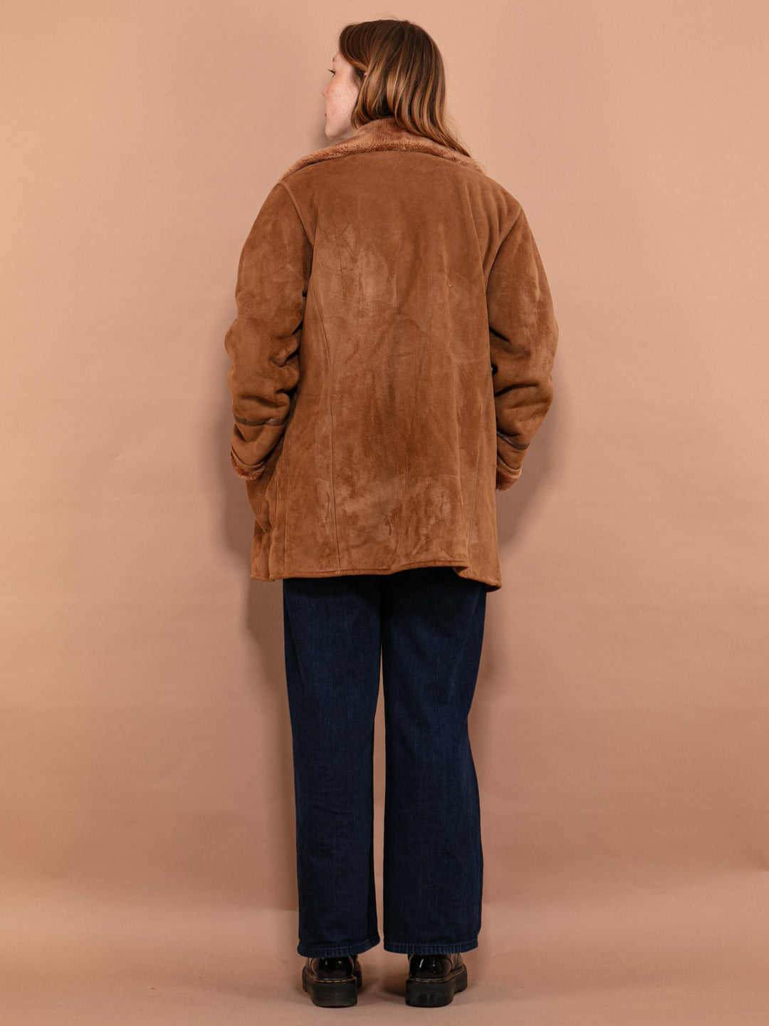 Vintage 90's Women Faux Sheepskin Coat in Brown - NorthernGrip