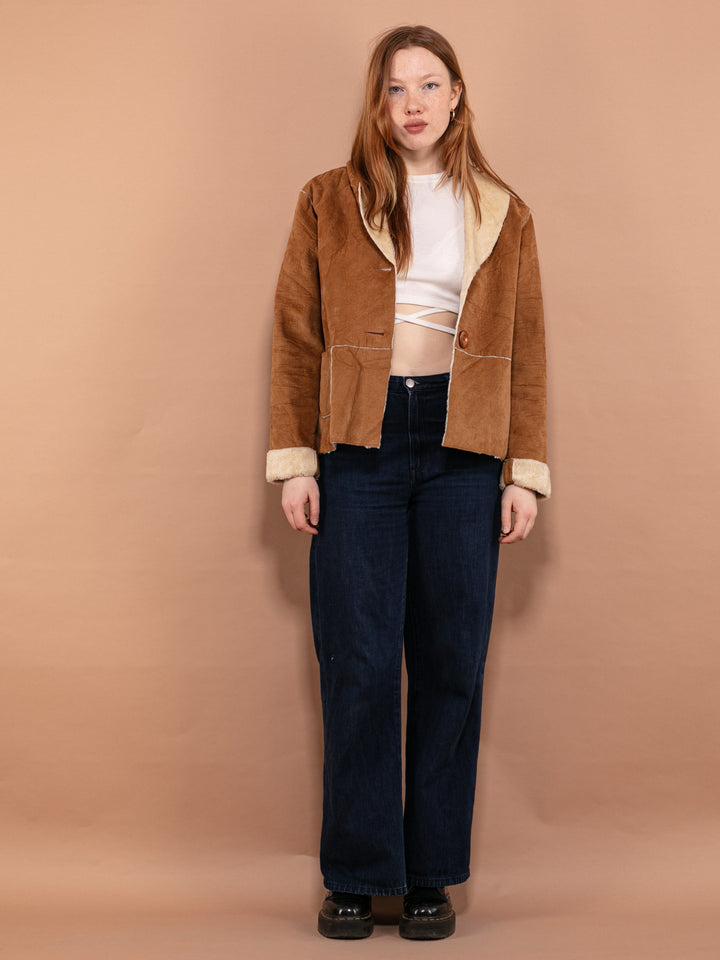 Vintage 90's Women Faux Shearling Jacket in Brown - NorthernGrip