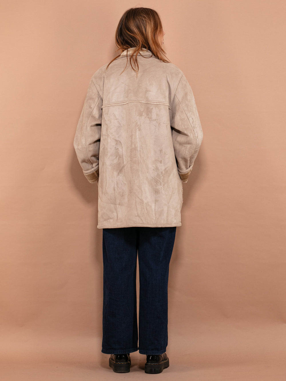 Vintage 90's Women Faux Sheepskin Coat in Beige - NorthernGrip