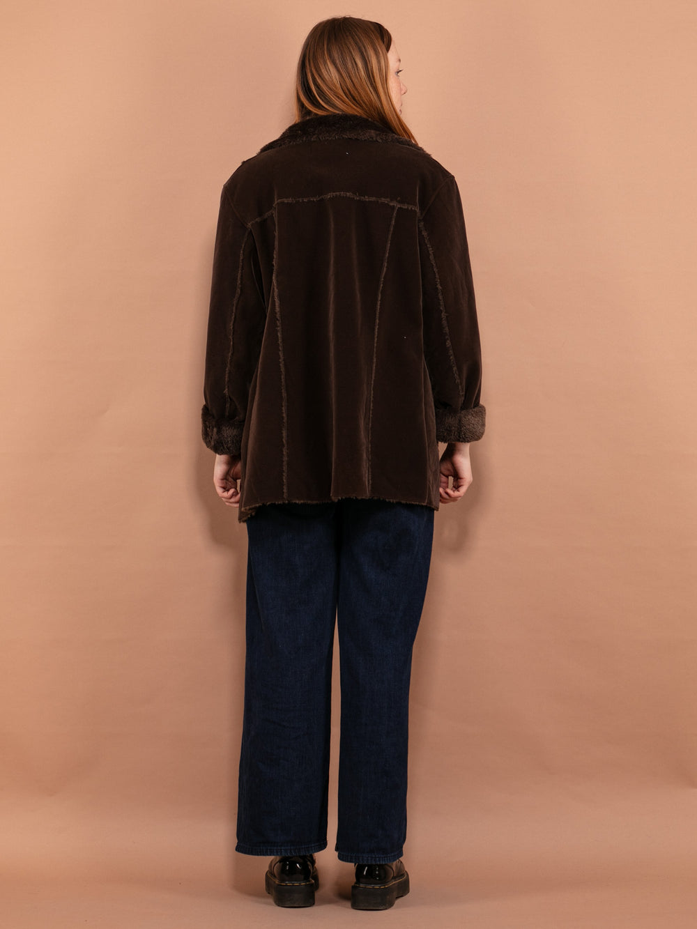 Vintage 90's Women Faux Sheepskin Coat in Moss Brown - NorthernGrip