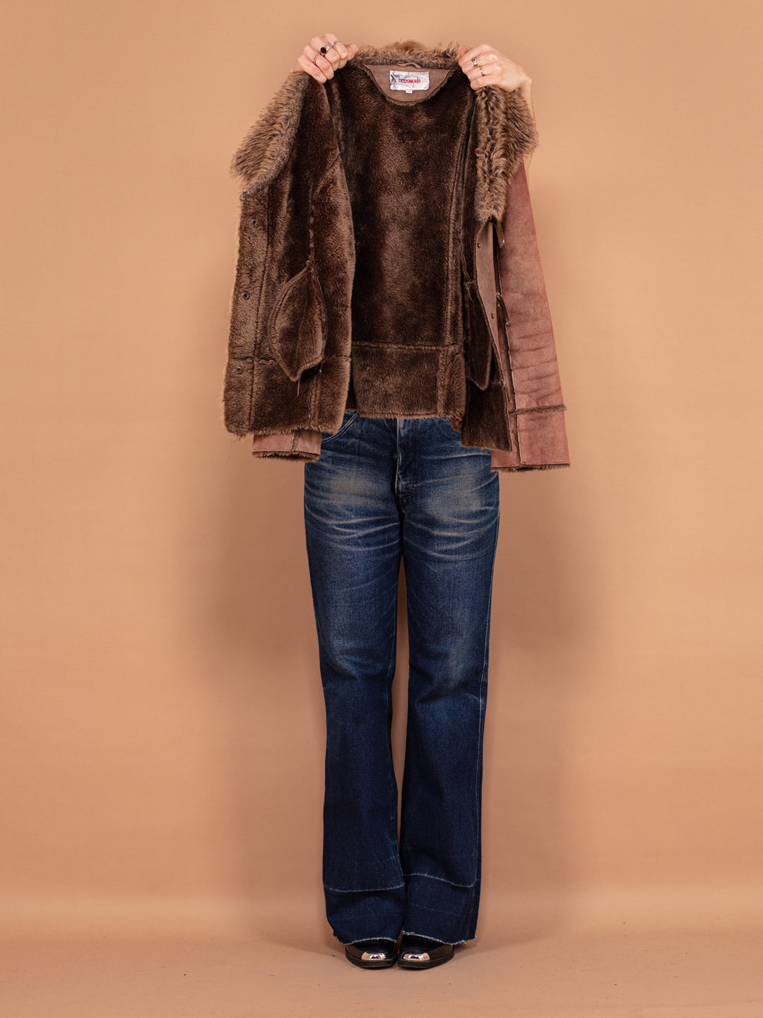 Vintage 90's Women Faux Sheepskin Jacket in Brown - NorthernGrip
