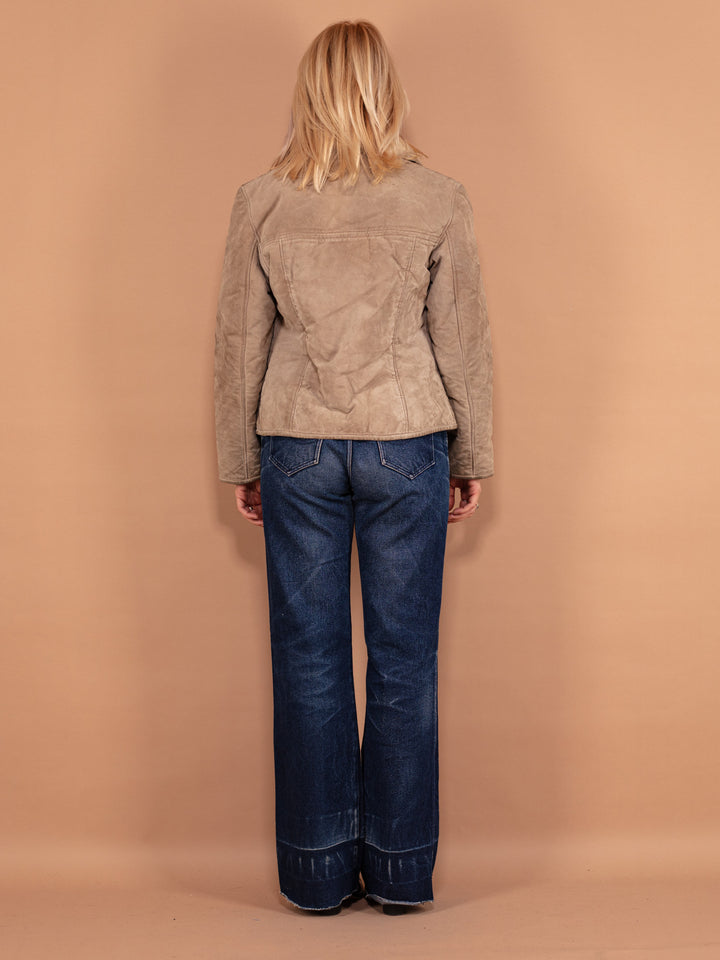 Vintage 00's Women Suede Sherpa Jacket in Beige - NorthernGrip