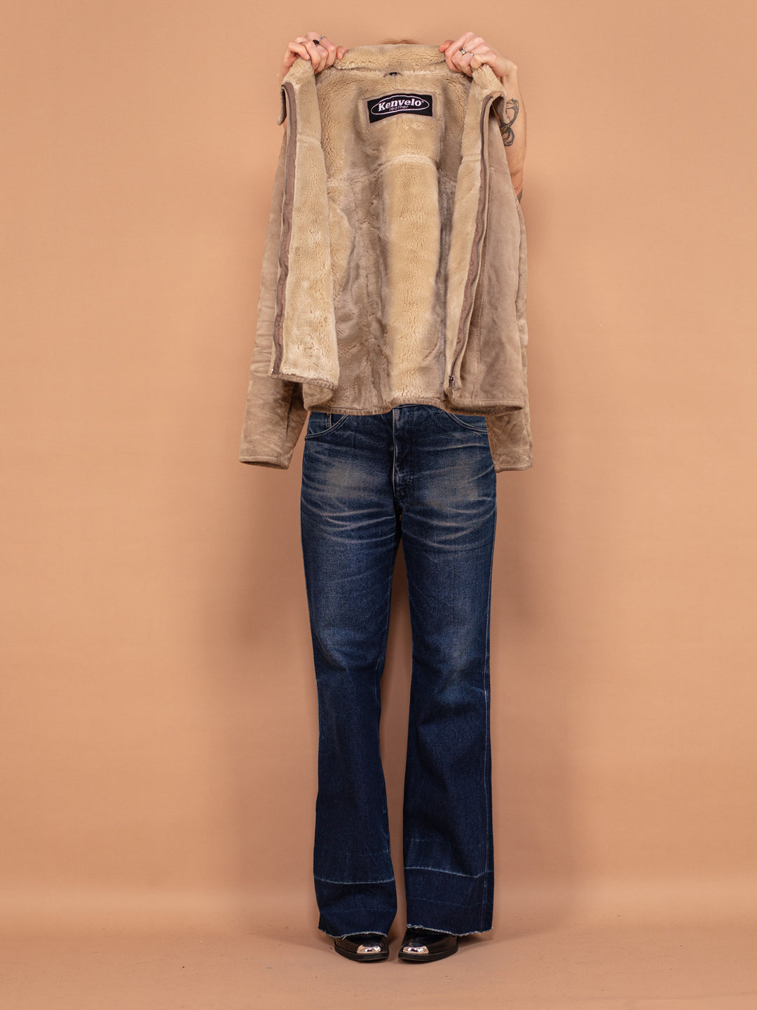 Vintage 00's Women Suede Sherpa Jacket in Beige - NorthernGrip