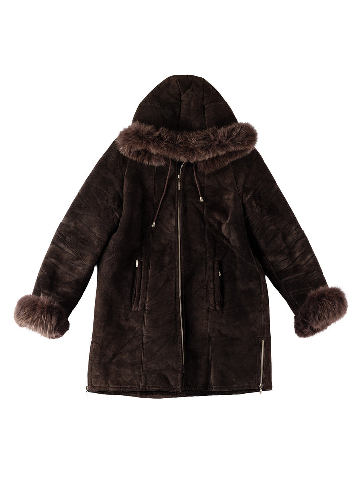Vintage 70's Women Faux Sheepskin Coat in BrownMN512