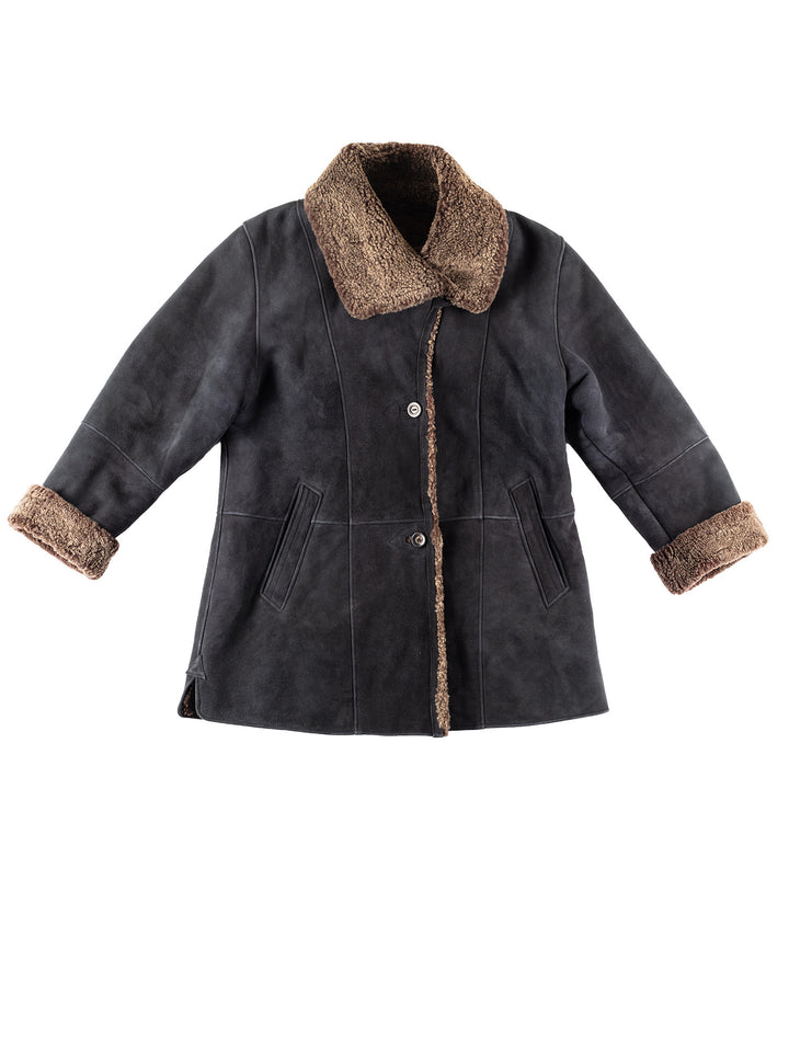 Vintage 80's Women Sheepskin Coat in Blue