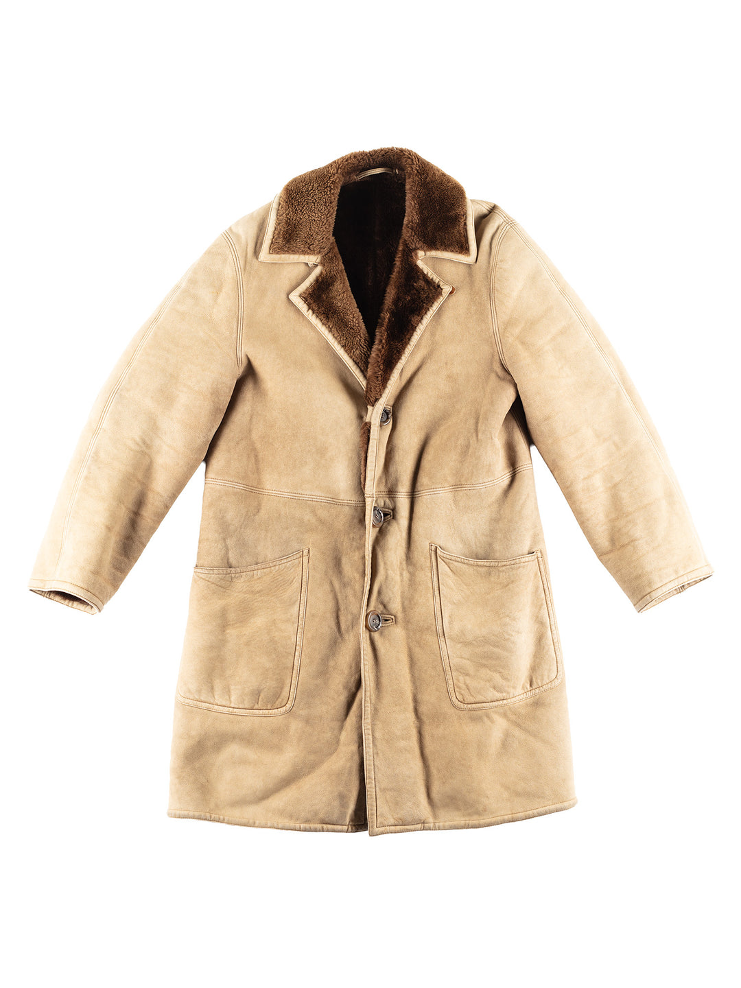 Vintage 70's Men Sheepskin Coat in Beige