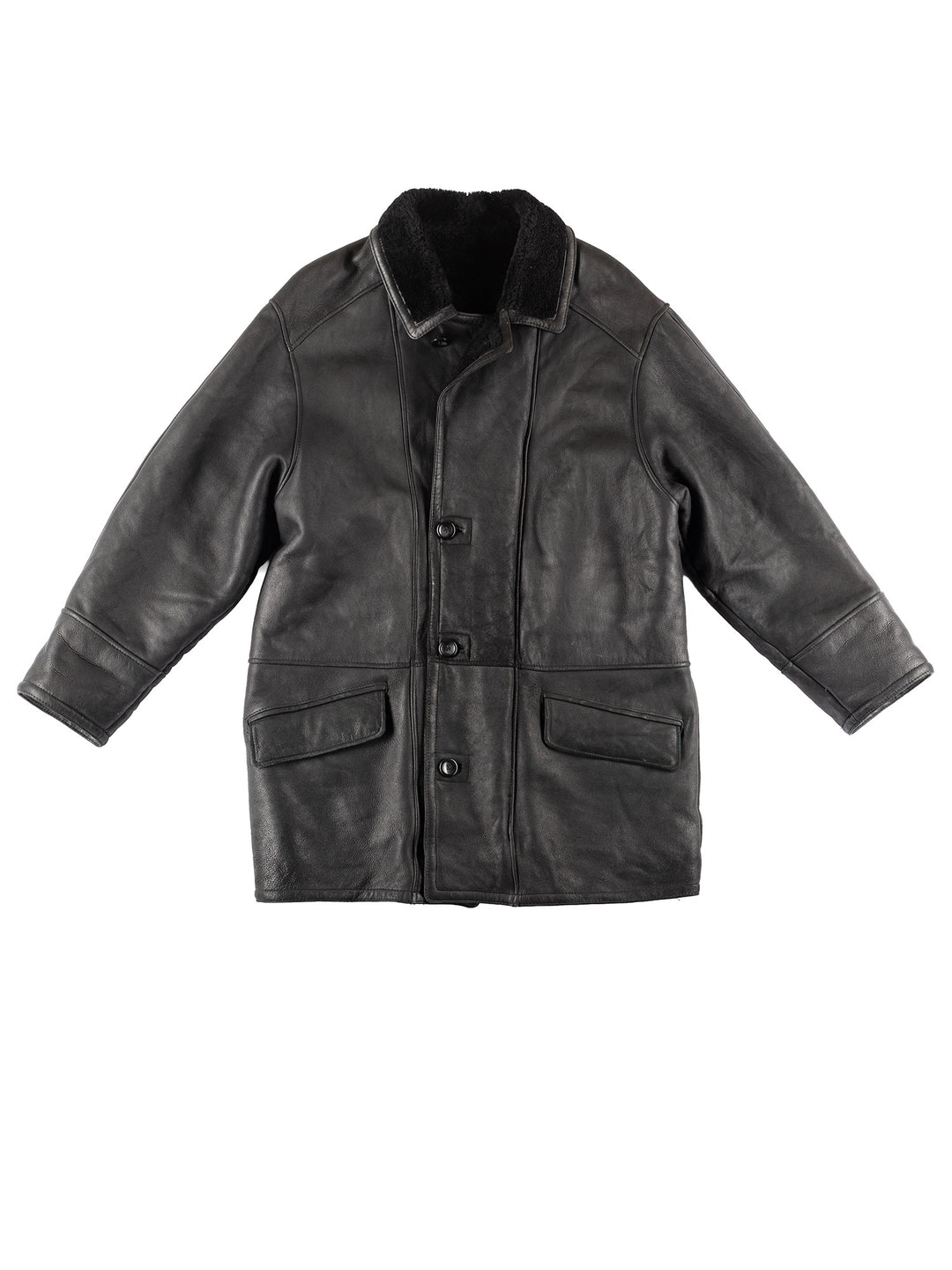 Vintage 90's Men Sheepskin Coat in Black