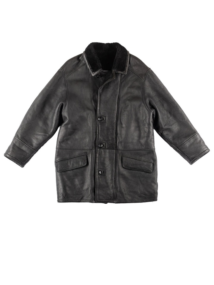 Vintage 90's Men Sheepskin Coat in Black