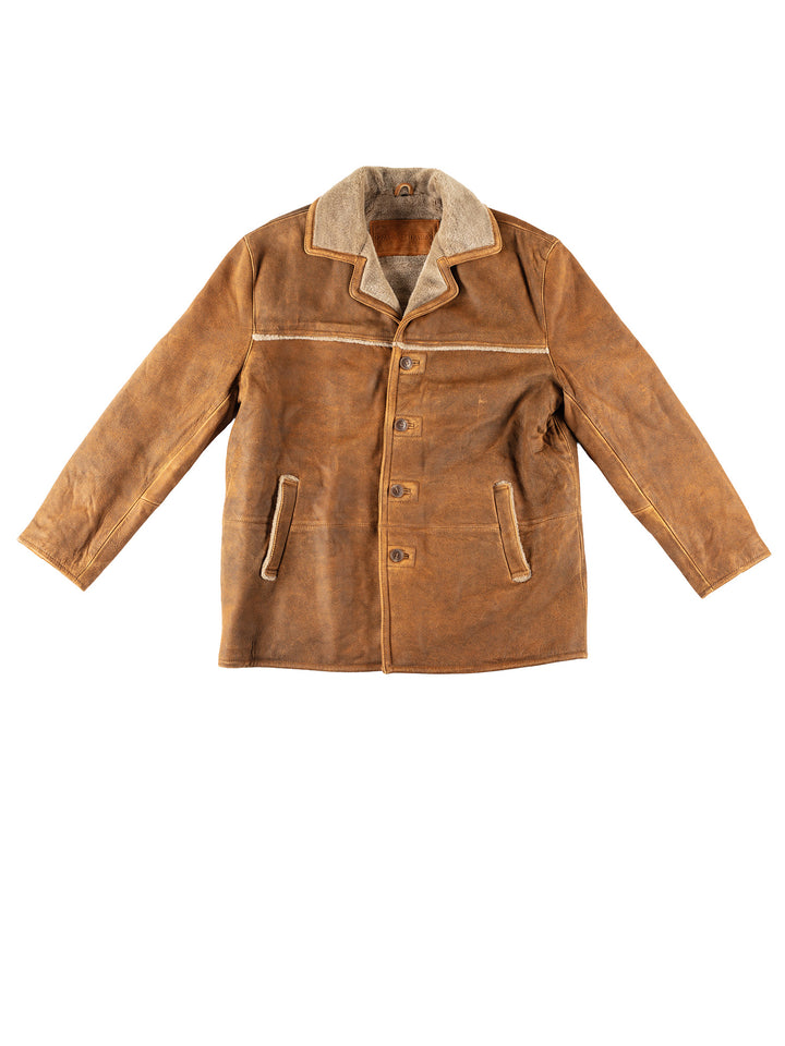 Vintage 90's Men Faux Sheepskin Coat in BrownVN218