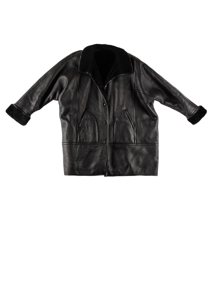 Vintage 90's Men Sheepskin Coat in BlackVN599
