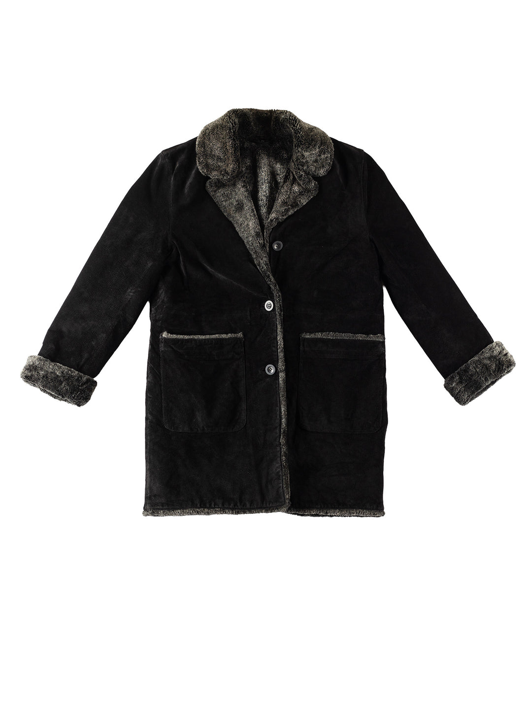 Vintage 80's Women Faux Sheepskin Coat in BlackMN350