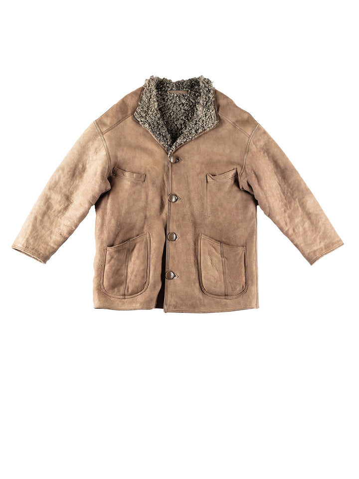 Vintage 80's Men Sheepskin Coat in BrownVN384