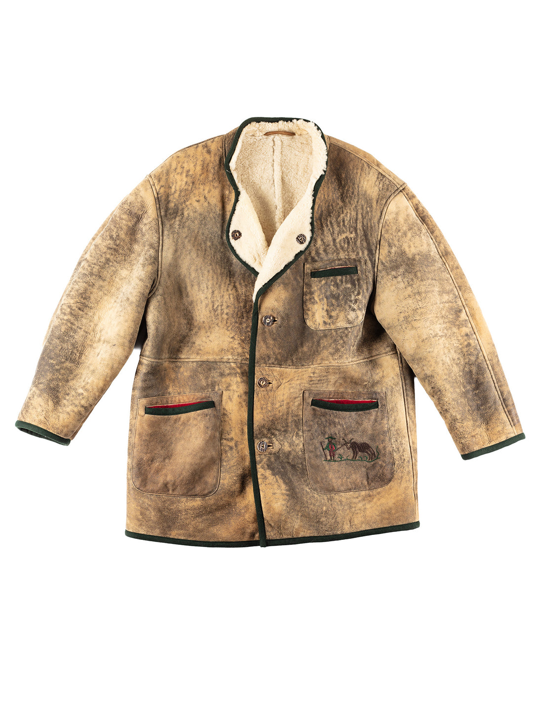 Vintage 80's Men Sheepskin Coat in Khaki