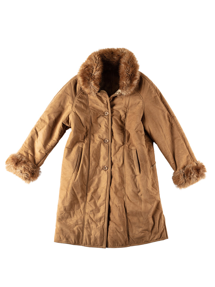 Vintage 70's Women Faux Sheepskin Coat in BeigeMN510