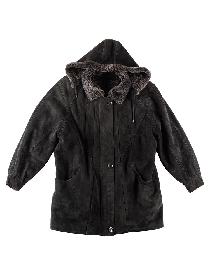 Vintage 90's Women Sheepskin Coat in Black