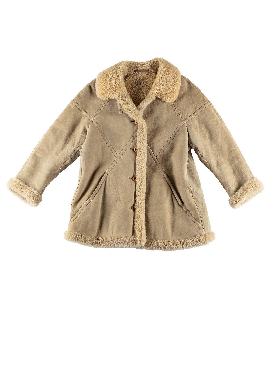 Vintage 80's Women Sheepskin Coat in BeigeMN434