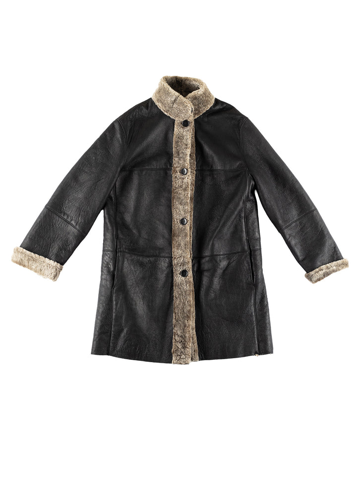 Vintage 80's Women Sheepskin Coat in BlackMN387