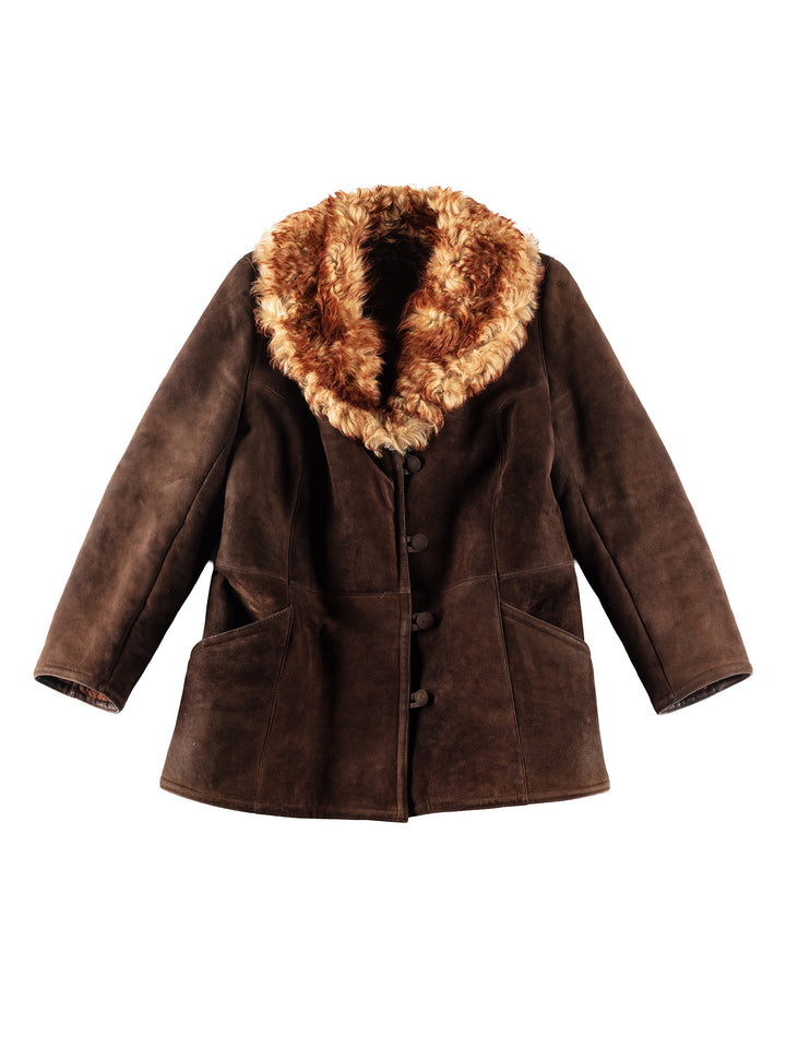 Vintage 80's Women Sheepskin Coat in BrownMN249