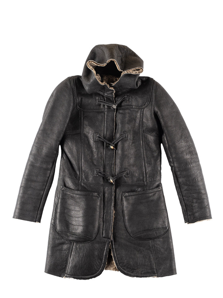 Vintage 80's Women Sheepskin Coat in Black