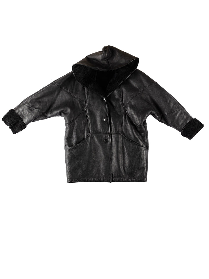 Vintage 80's Women Sheepskin Coat in BlackMN525