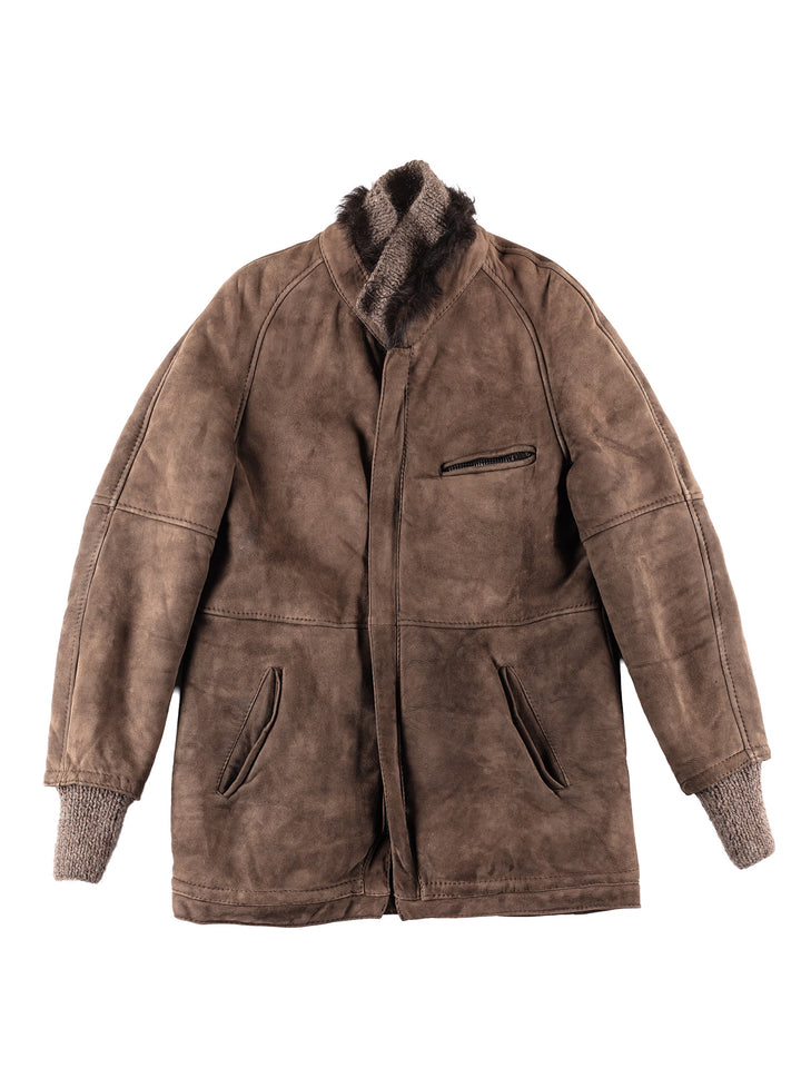 Vintage 90's Men Sheepskin Shearling Jacket in Brown