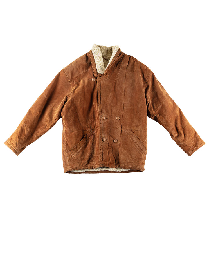 Vintage 80's Men Faux Sheepskin Coat in BrownVN196