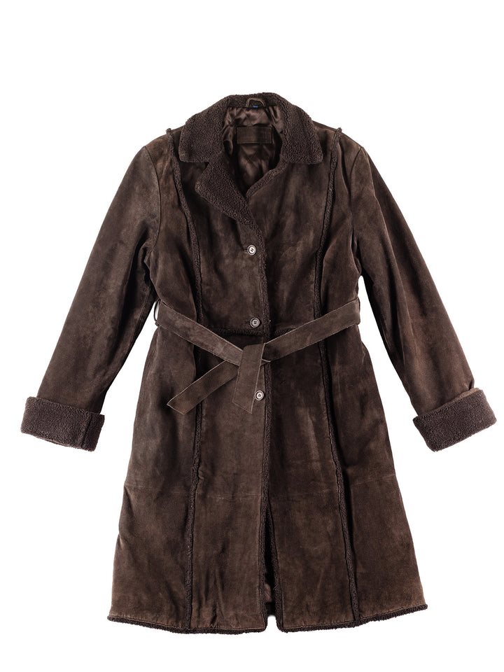Vintage 90's Women Faux Sheepskin Coat in Brown