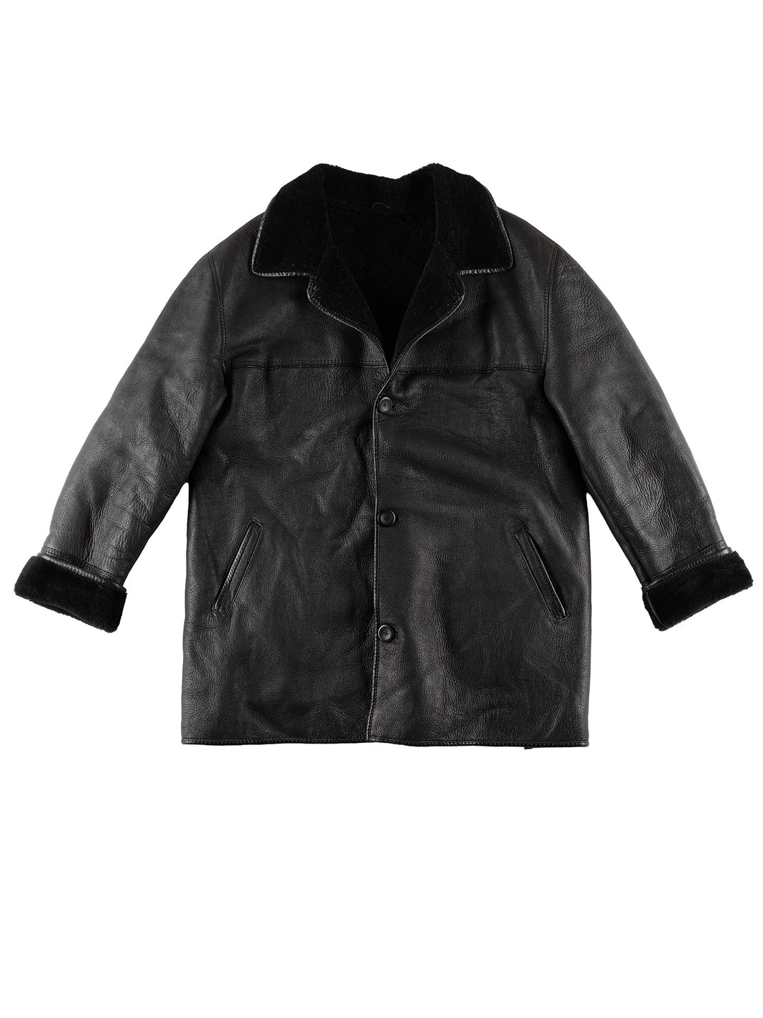Vintage 80's Men Sheepskin Coat in BlackVN485