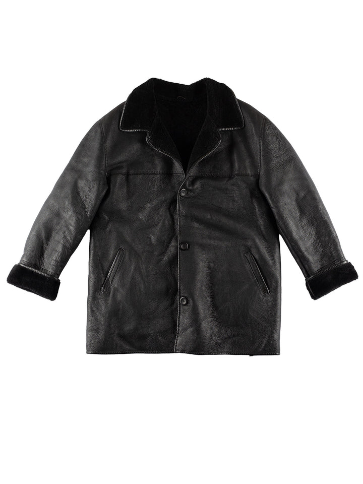 Vintage 80's Men Sheepskin Coat in BlackVN485