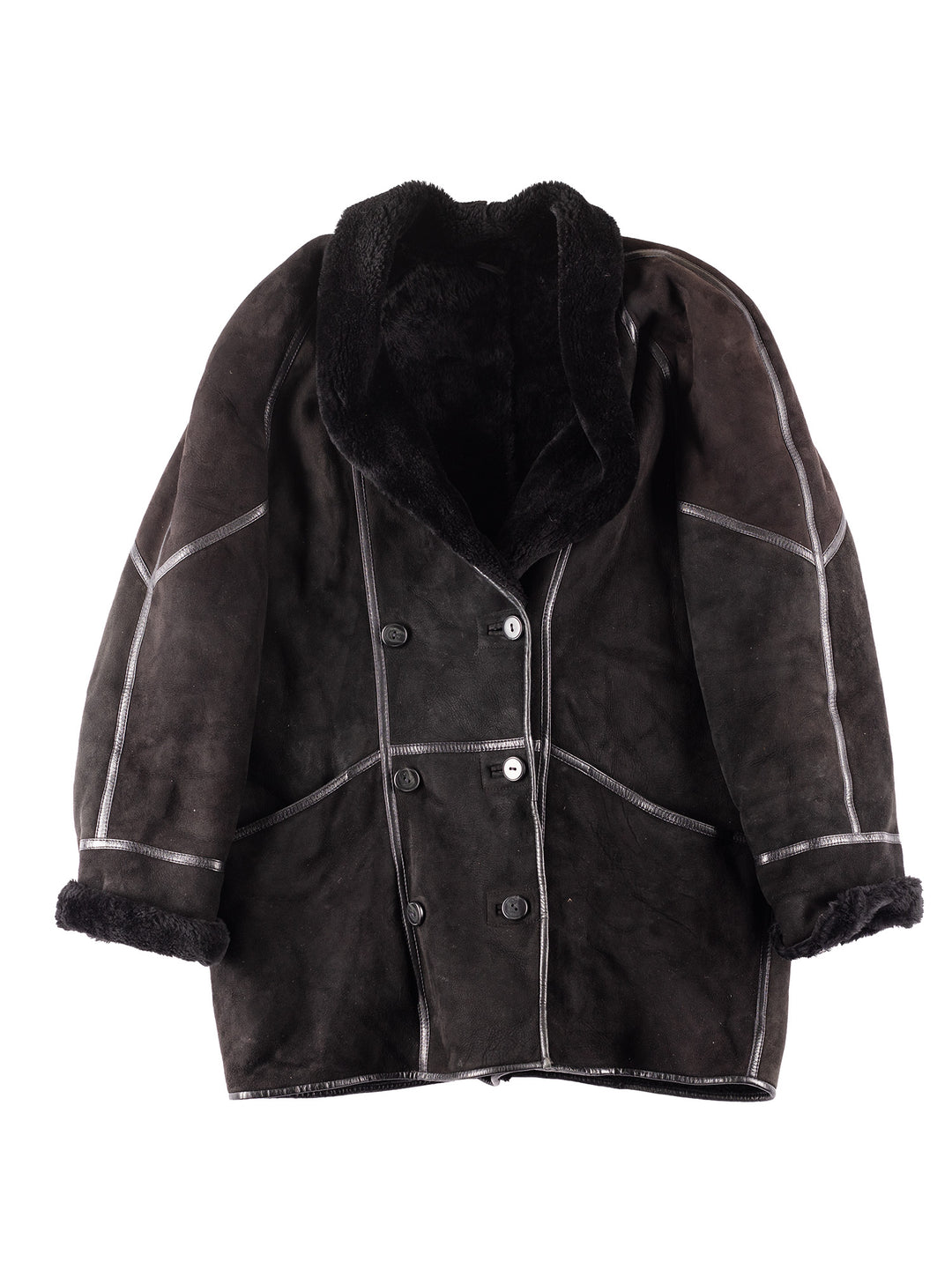 Vintage 90's Women Sheepskin Coat in Black