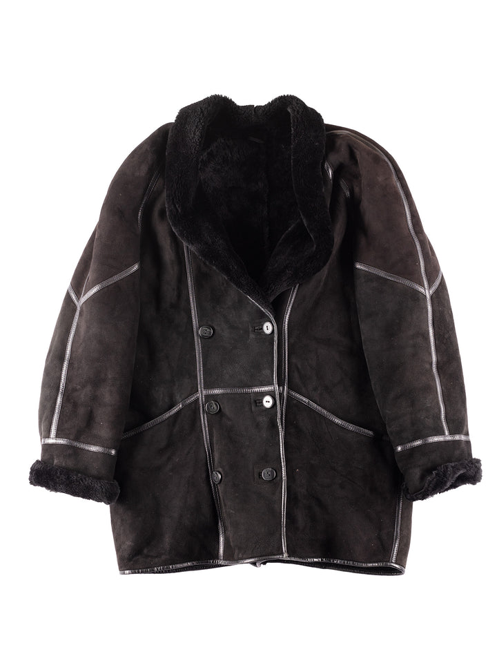 Vintage 90's Women Sheepskin Coat in Black