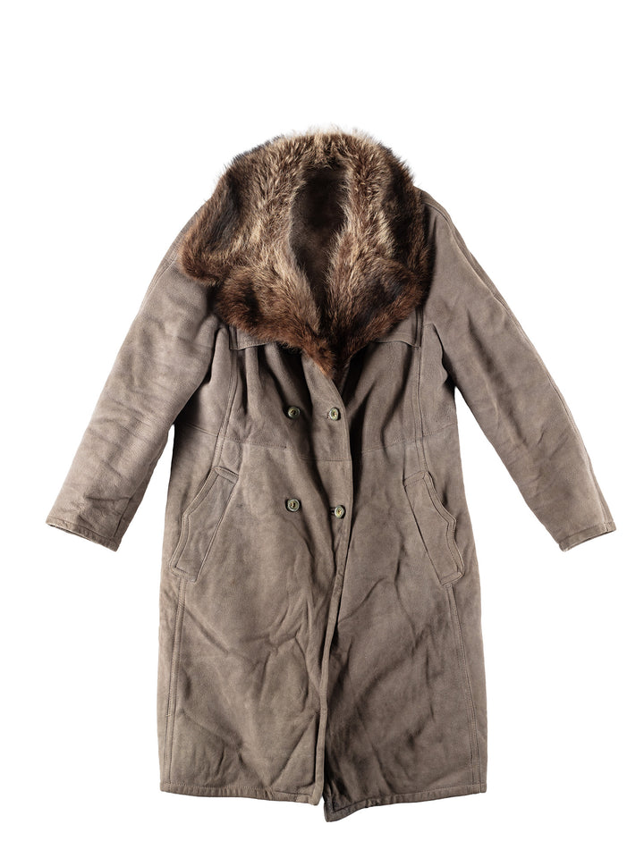 Vintage 80's Women Sheepskin Coat in GrayMN173