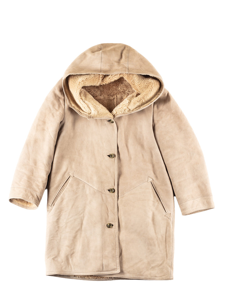 Vintage 80's Women Sheepskin Coat in Beige