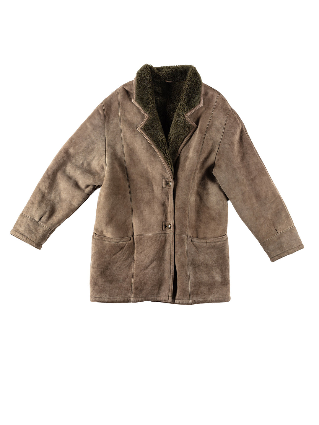 Vintage 80's Women Sheepskin Coat in KhakiMN146