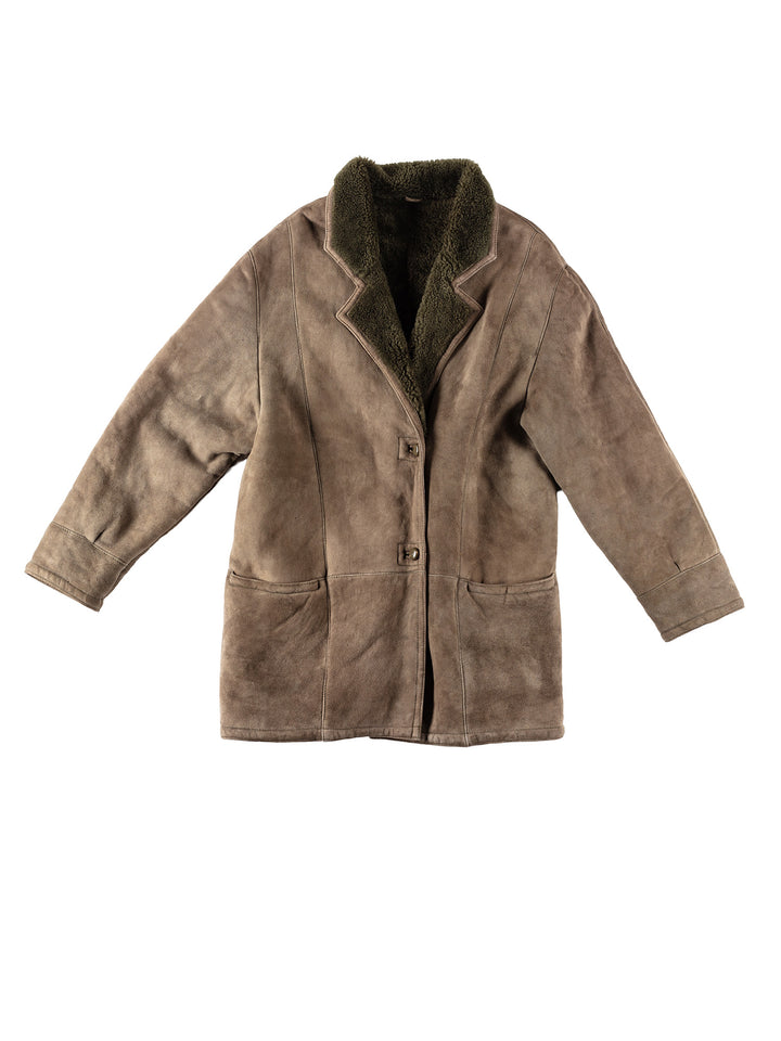 Vintage 80's Women Sheepskin Coat in KhakiMN146