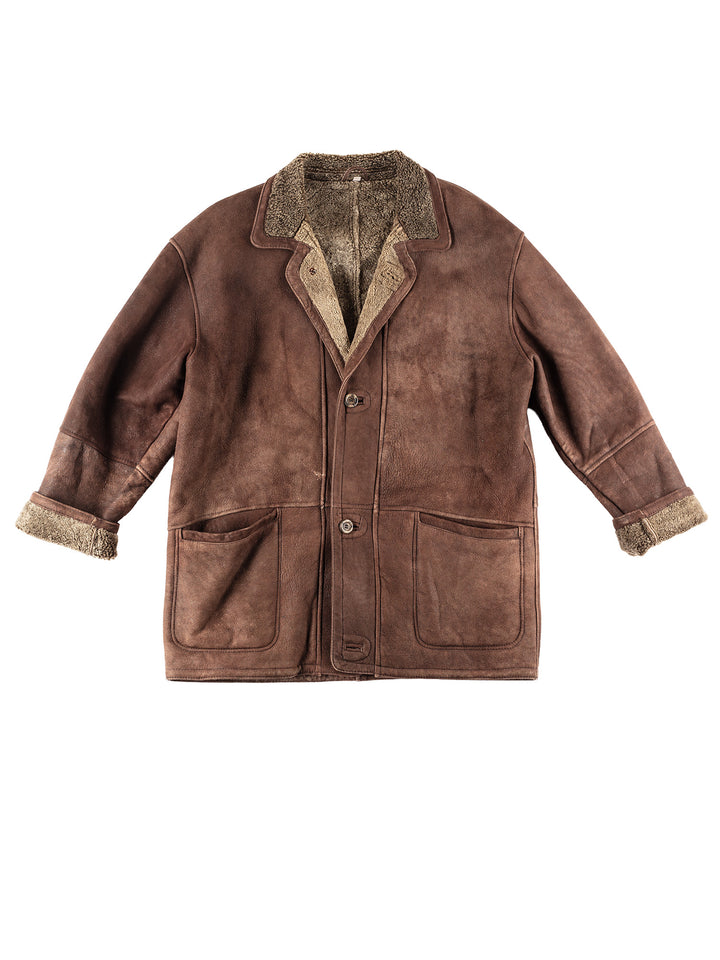 Vintage 80's Men Sheepskin Coat in Brown
