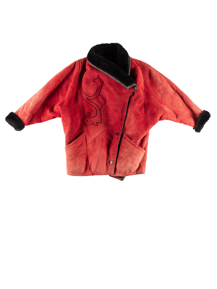 Vintage 80's Women Sheepskin Coat in RedMN415
