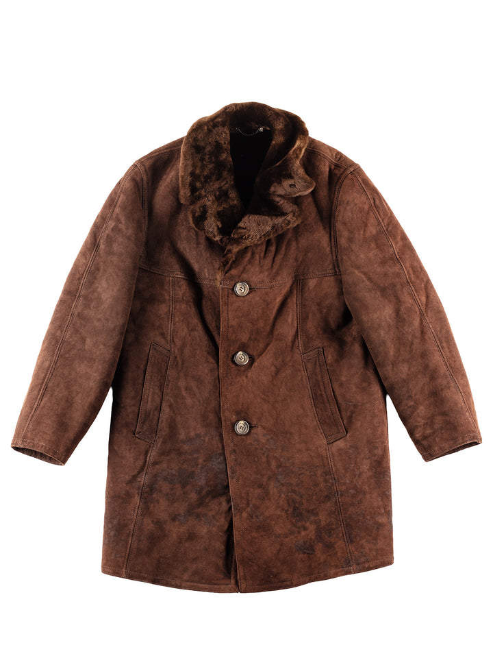 Vintage 80's Men Sheepskin Coat in Brown