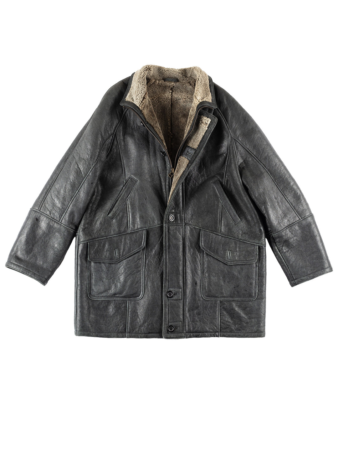 Vintage 80's Men Sheepskin Coat in Black