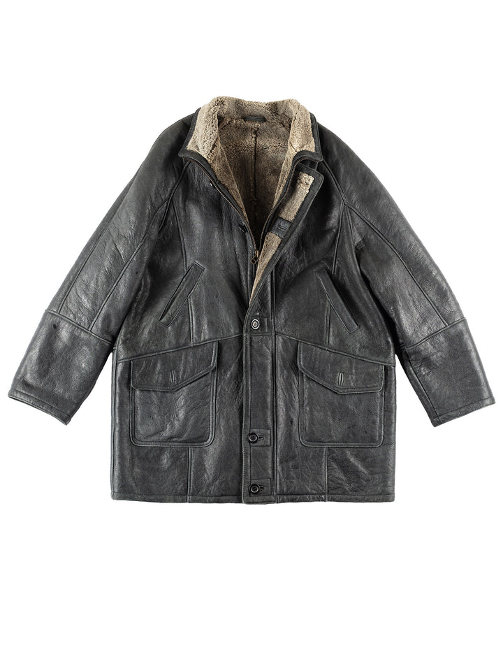 Vintage 80's Men Sheepskin Coat in Black