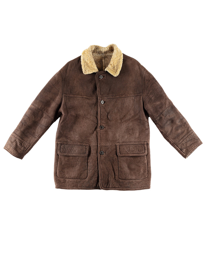 Vintage 80's Men Sheepskin Coat in BrownVN498