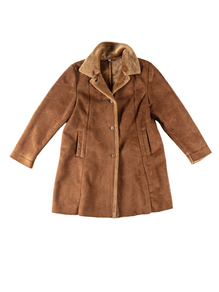Vintage 80's Women Faux Sheepskin Coat in BrownMN177