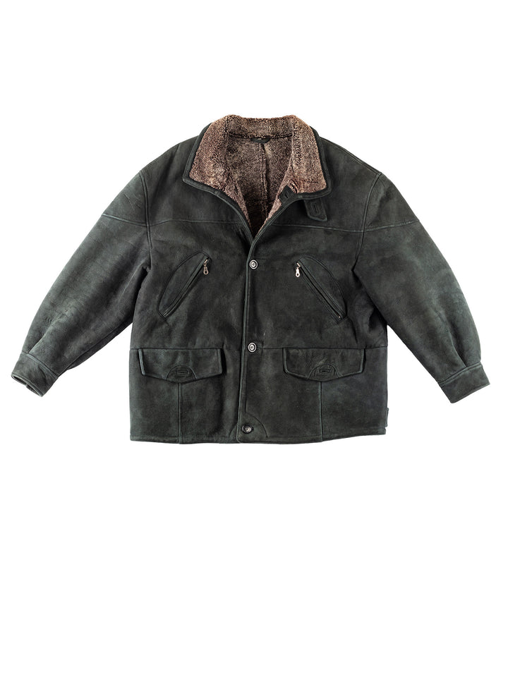 Vintage 90's Men Sheepskin Coat in GreenVN265