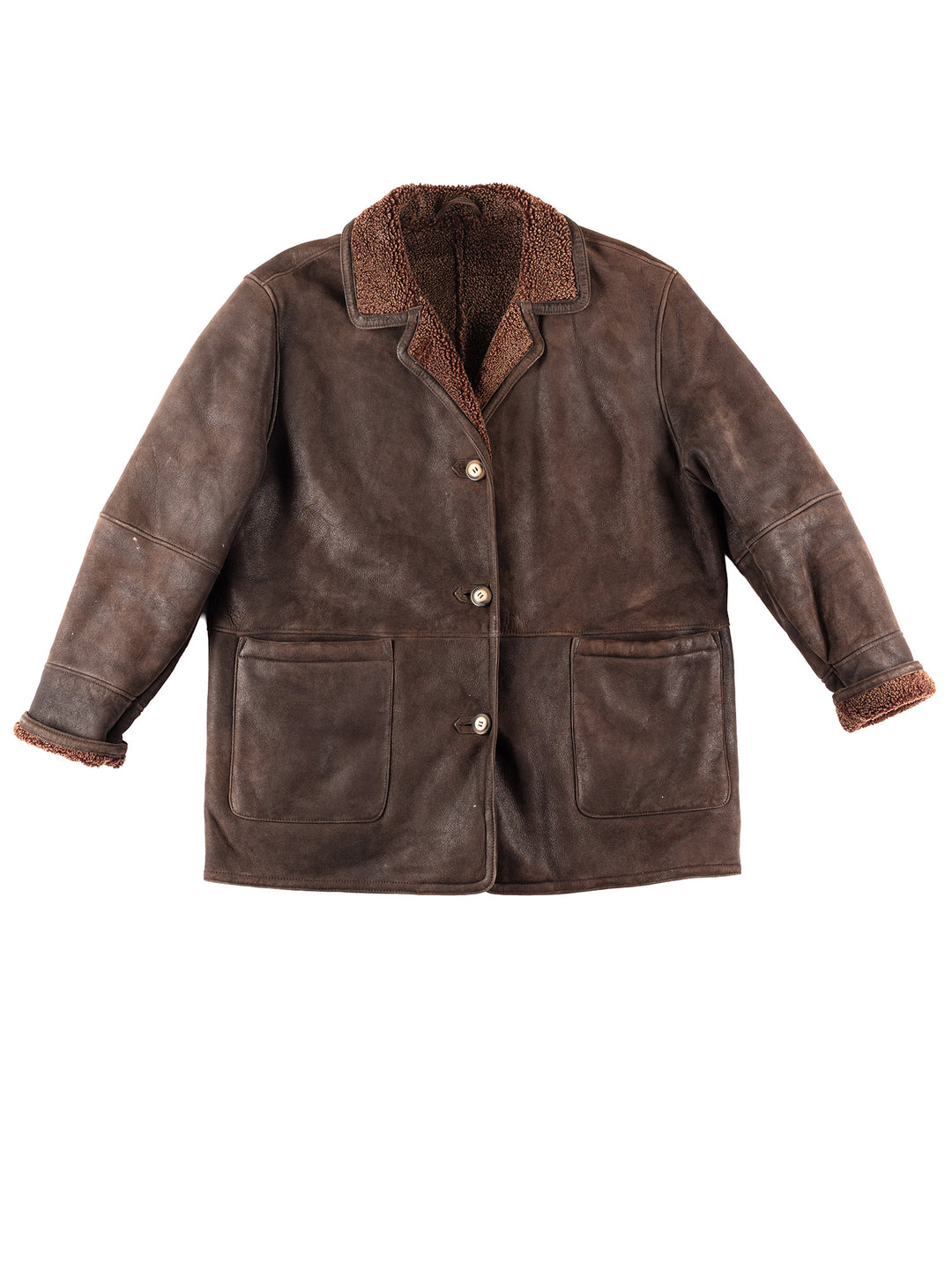 Vintage 90's Women Sheepskin Coat in Brown